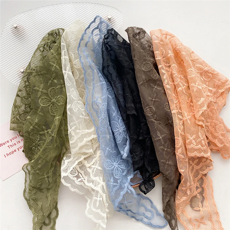 Head Scarf Embroidered Triangle Wrap Shawl Transparent Lace Floral Print Bandana Long Scarves Women Scarf Foulard Pashmina Knit