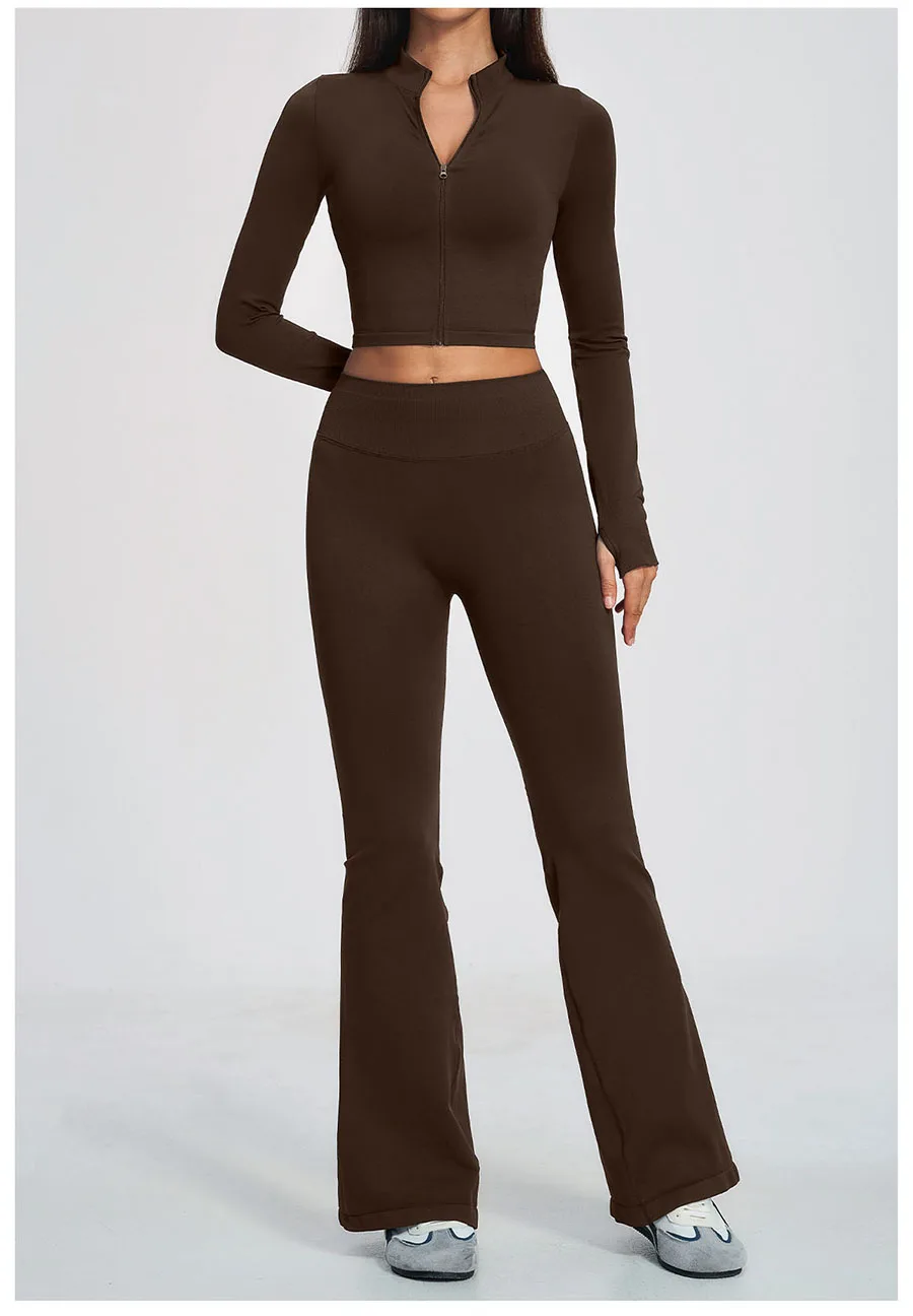 Neues 2-teiliges Yoga-Set, nahtloses Sportoutfit, Damen-Trainingsanzug, Lauf- und Workout-Kleidung, langärmelig, mit Reißverschluss, Sportbekleidung – Detail 21