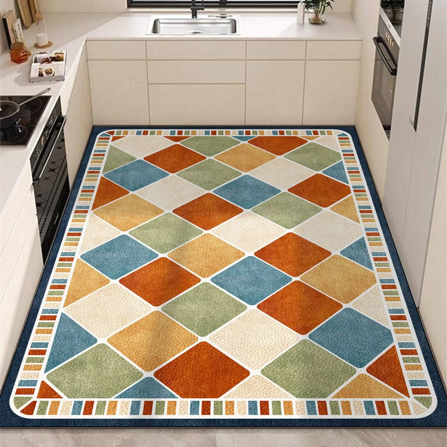 

Rug for Kitchen Large Carpet Waterproof Floor Mat Pvc Leather Non-slip Mats Oil-proof Black White Checkered Pattern Home Decor