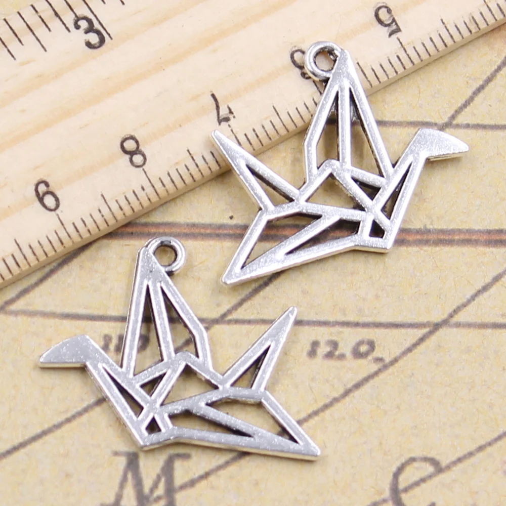 15pcs Charms Origami Paper Cranes 23x29mm Tibetan Pendants Crafts Making Findings Handmade Antique Jewelry Necklace