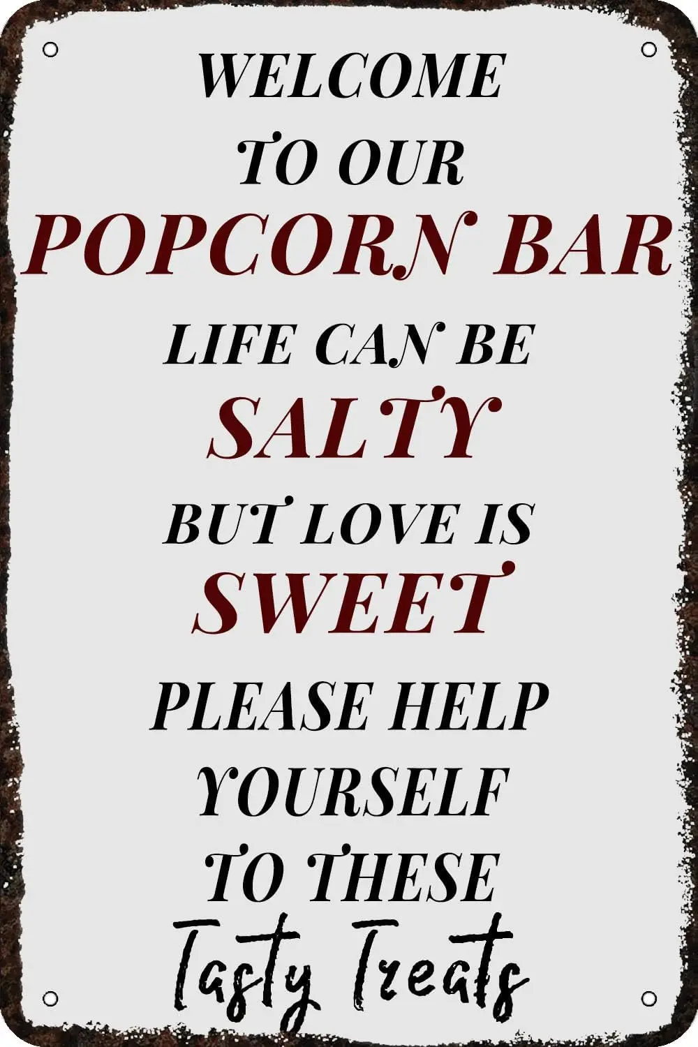 Metal Signs Welcome To Our Popcorns Bar Life Can Be Salty But Love Is Sweet Vintage Tin Sign Funny Art Wall Decorations for Home