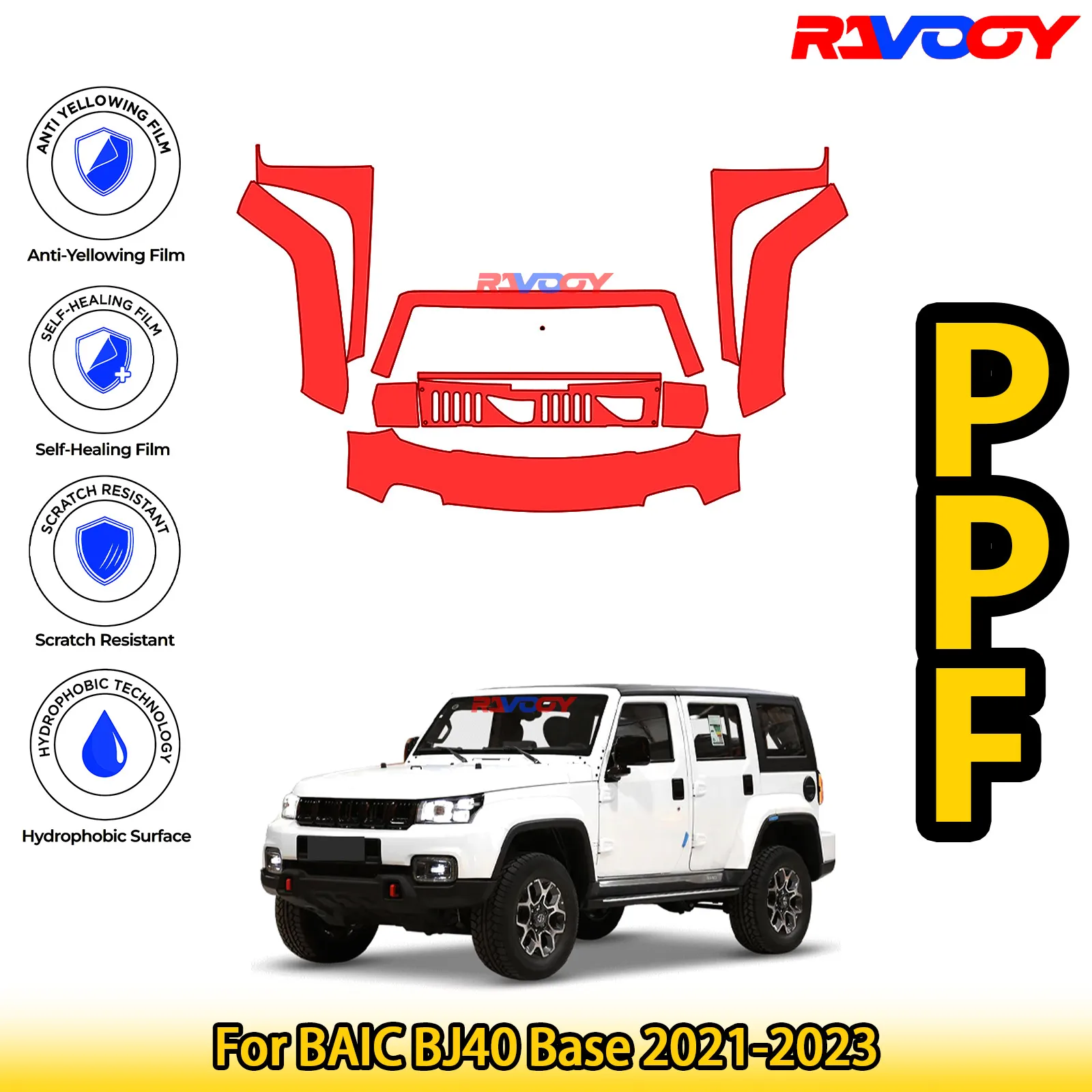 

Для BAIC BJ40 Base 2021-2023 глянцевая матовая черная предварительно вырезанная передняя защитная пленка PPF Kit