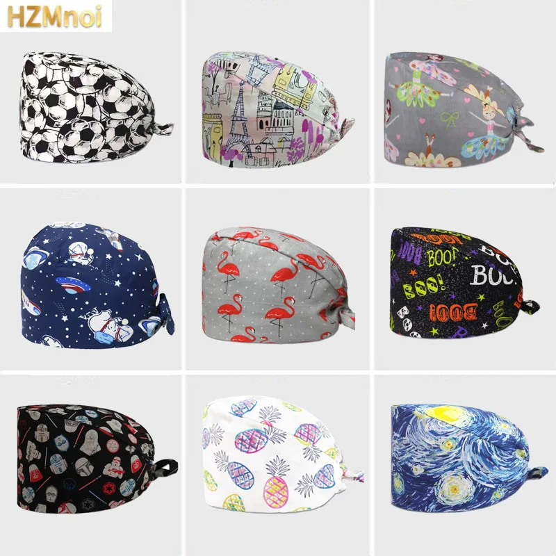 100% cotone Scrub Caps cappello medico chirurgico berretto infermieristico clinico veterinario traspirante morbido Chef cappelli sanitari pediatrici M81