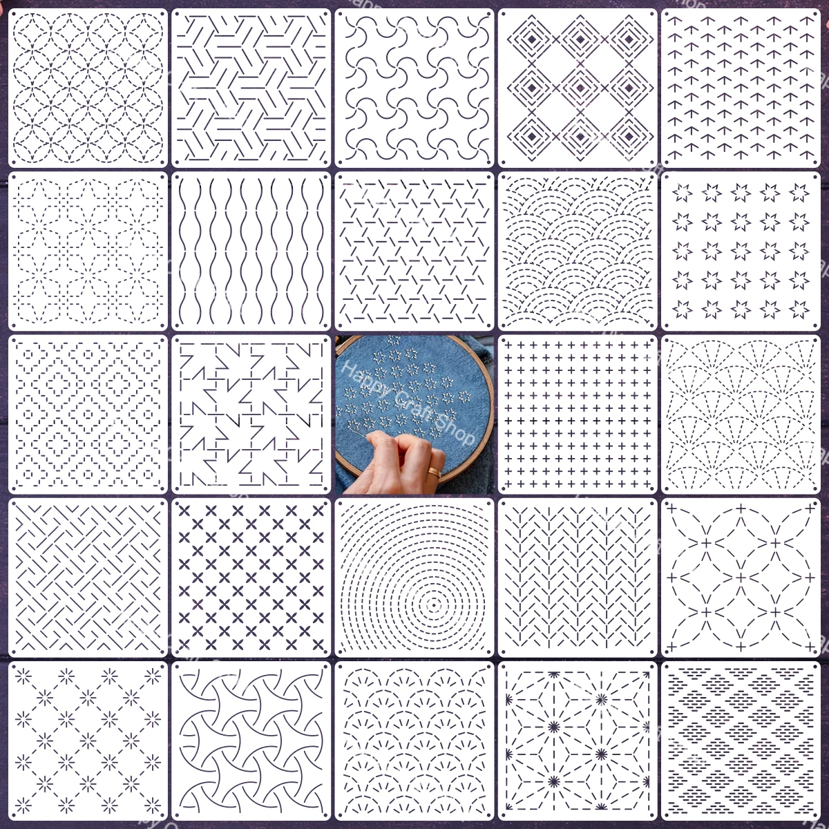 estenceis-para-pintura-sashiko-moldes-plasticos-reutilizaveis-medindo-51-x-51-polegadas-com-padroes-geometricos-para-quilting-l
