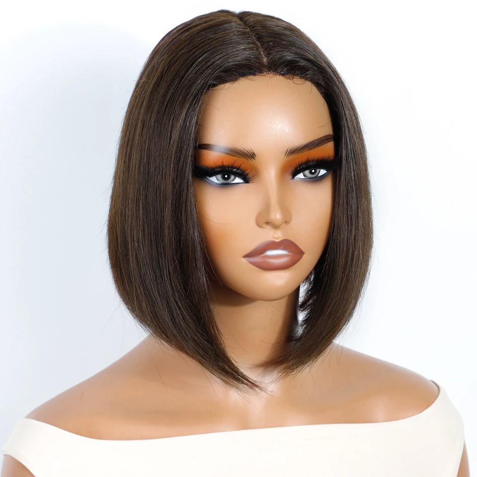

Sleek 4# Brown Colored Short Straight Bob Human Hair Wigs For Women 10 Inch Short BoB 99J Red Colored Straight Bob Lace Wigs