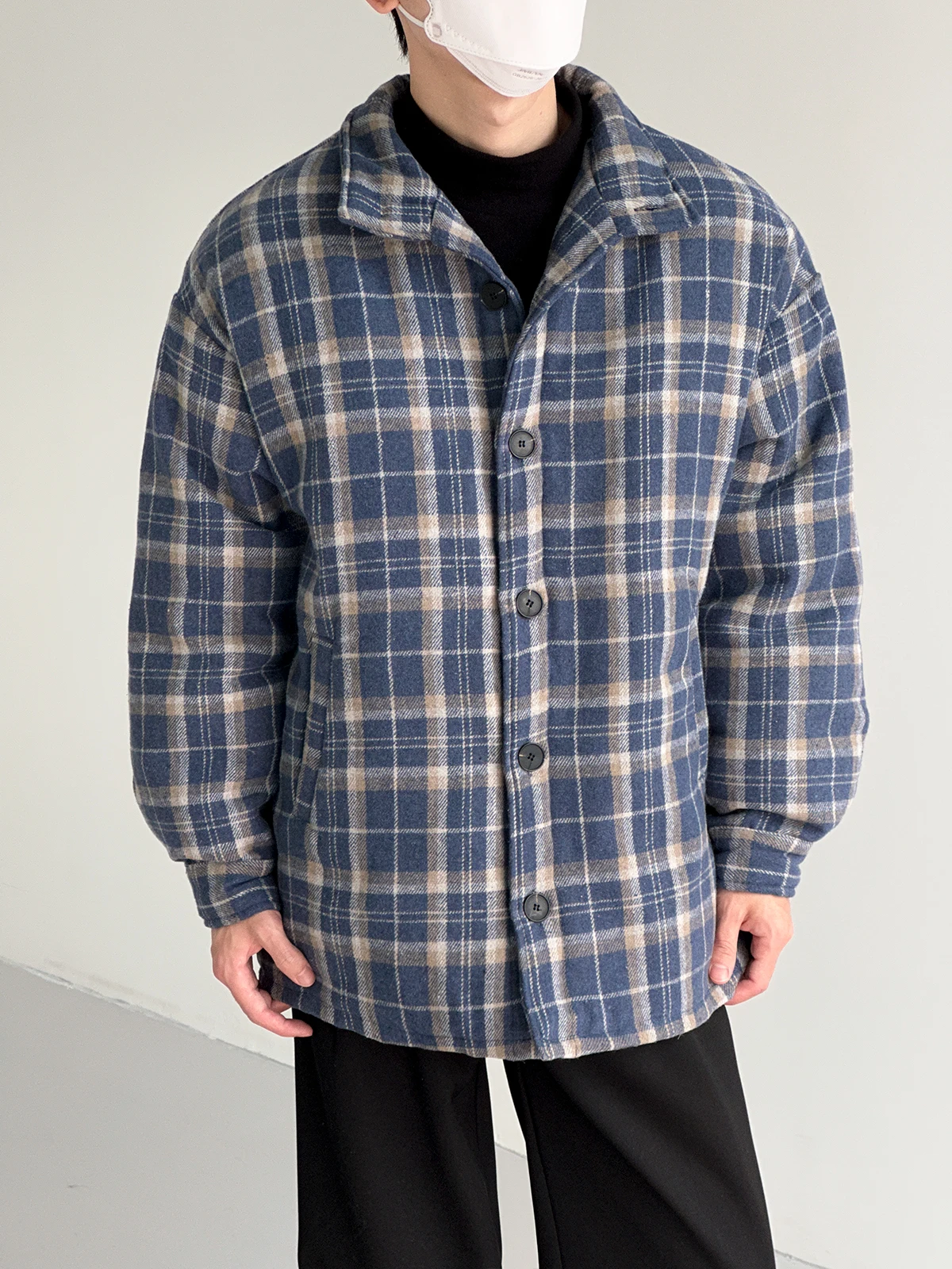 

2023 High Quality Plaid Winter Coat Jackets Men's Parkas Stand Collar Cotton Male Thick Warm Loose Button Padded Clothing B157