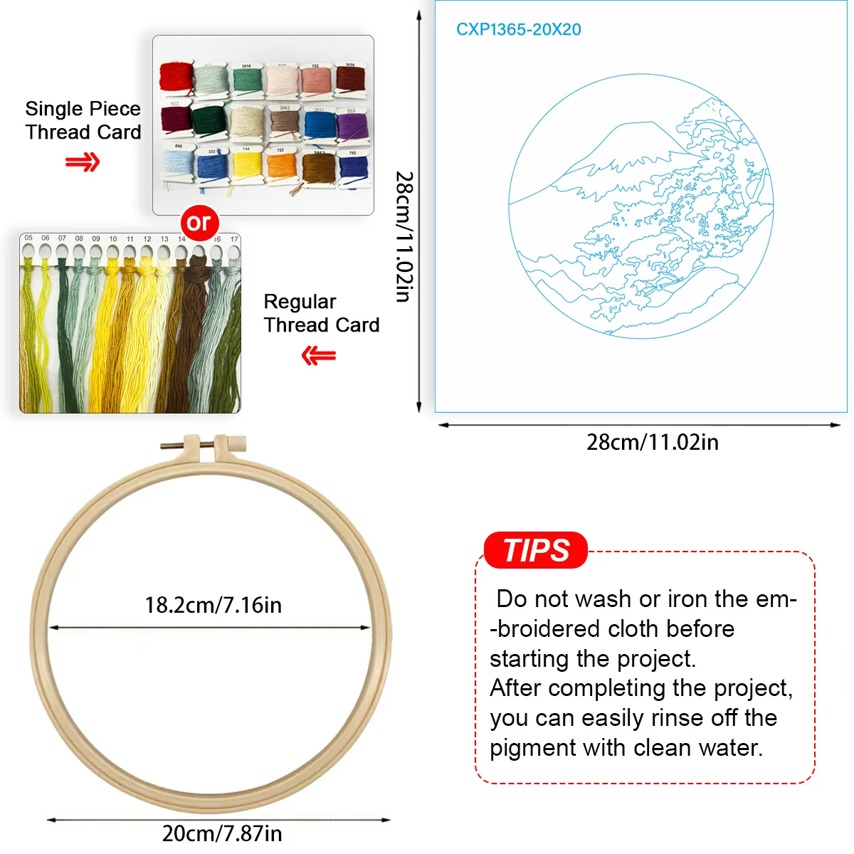 1 Stück 20X20CM/15X15CM 7,87/6,3 Zoll Berg-Stickerei-Starter-Kit DIY-Kit DIY-Stickerei-Set Handarbeiten Nadelkunst Heimdekoration – Detail 5
