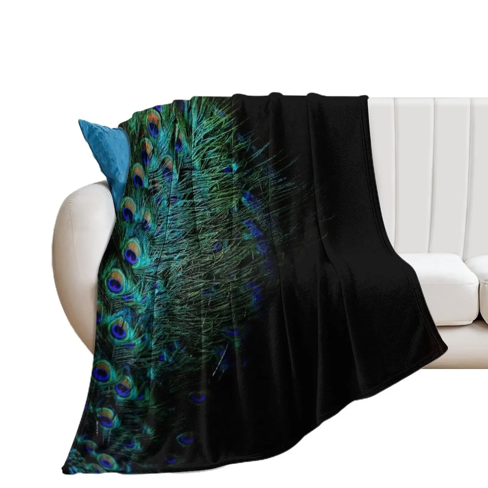 

Peacock feathers on a black background Throw Blanket Luxury Thicken Decorative Beds Blankets