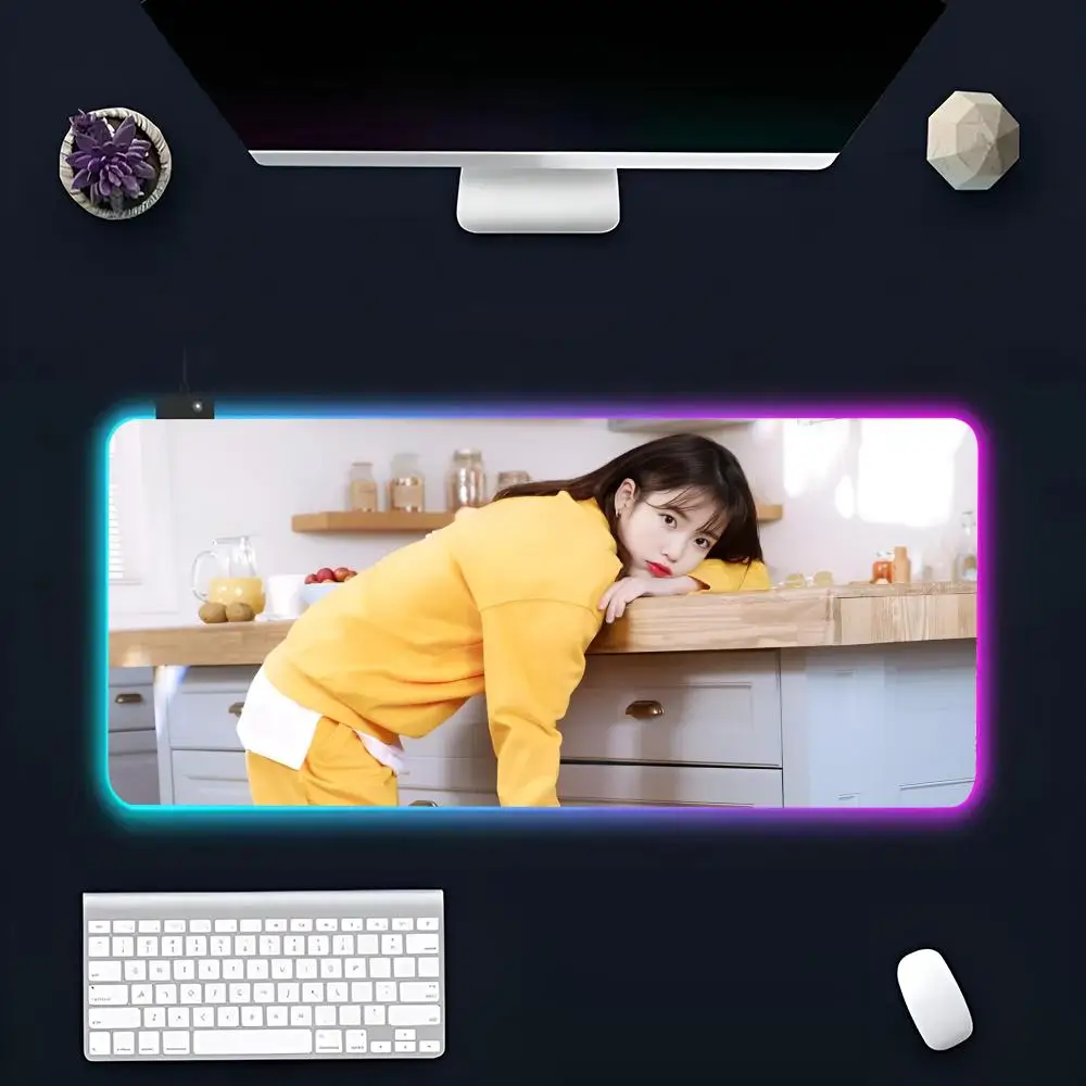 Singer I-IU L-Lee J-Ji-Eunss MINISO Mouse Pad RGB Gaming Mousepad LED Large Gamer Mousepads XXL Keyboard Pads Luminous Desk Mat