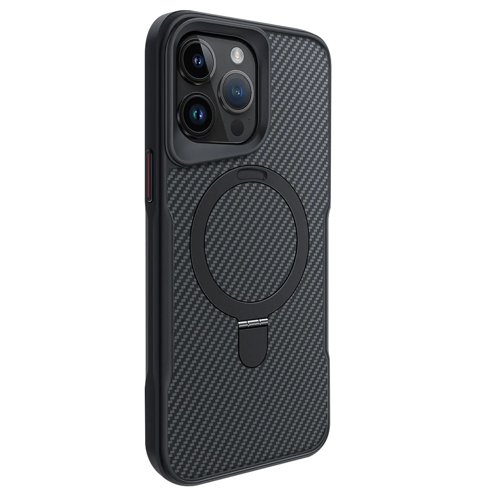 Magnetic Case for iPhone 16 Pro Max/16 Pro/16 Plus/16 Slim Carbon Fiber Pattern Phone Case with Ring Holder Anti-Slip Protective