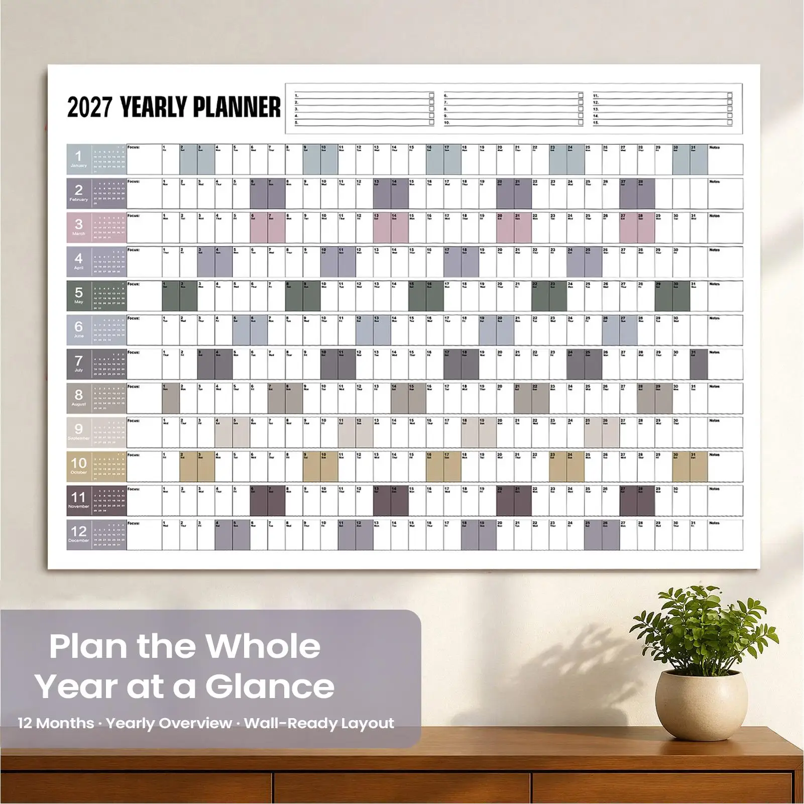 2027 Wall Calendar 12 Months Large-Size Thick Paper Double-Sided Hanging Annual Yearly Wall Planner for Apartment Bedroom Living