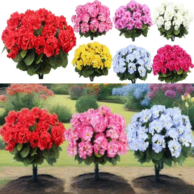 

Искусственный шелковый цветок герани, куст искусственных цветов для домашнего декора, украшения интерьера, сада, патио, вазы, реквизит для фотосъемки