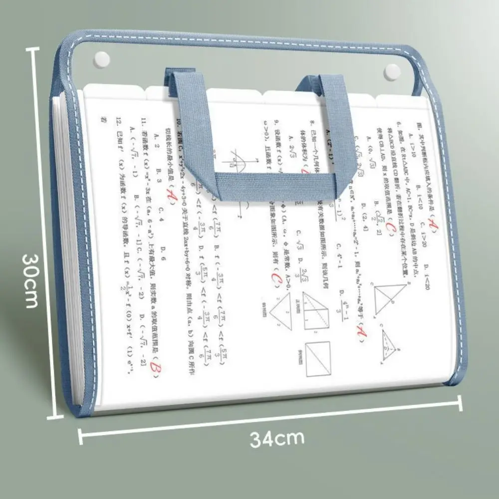 Horizontal A4 File Storage Holder Double Snap Large Capacity Student Homework Orginizer Bellows Bag High Appearance