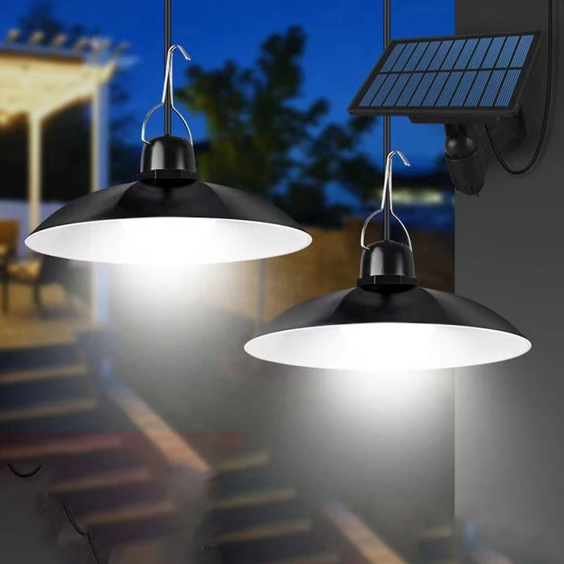 Lampu Gantung Tenaga Surya Lampu Gantung Tenaga Surya Lampu LED Tahan Air Luar Ruangan Dekorasi Lampu Gantung Dua Kepala untuk