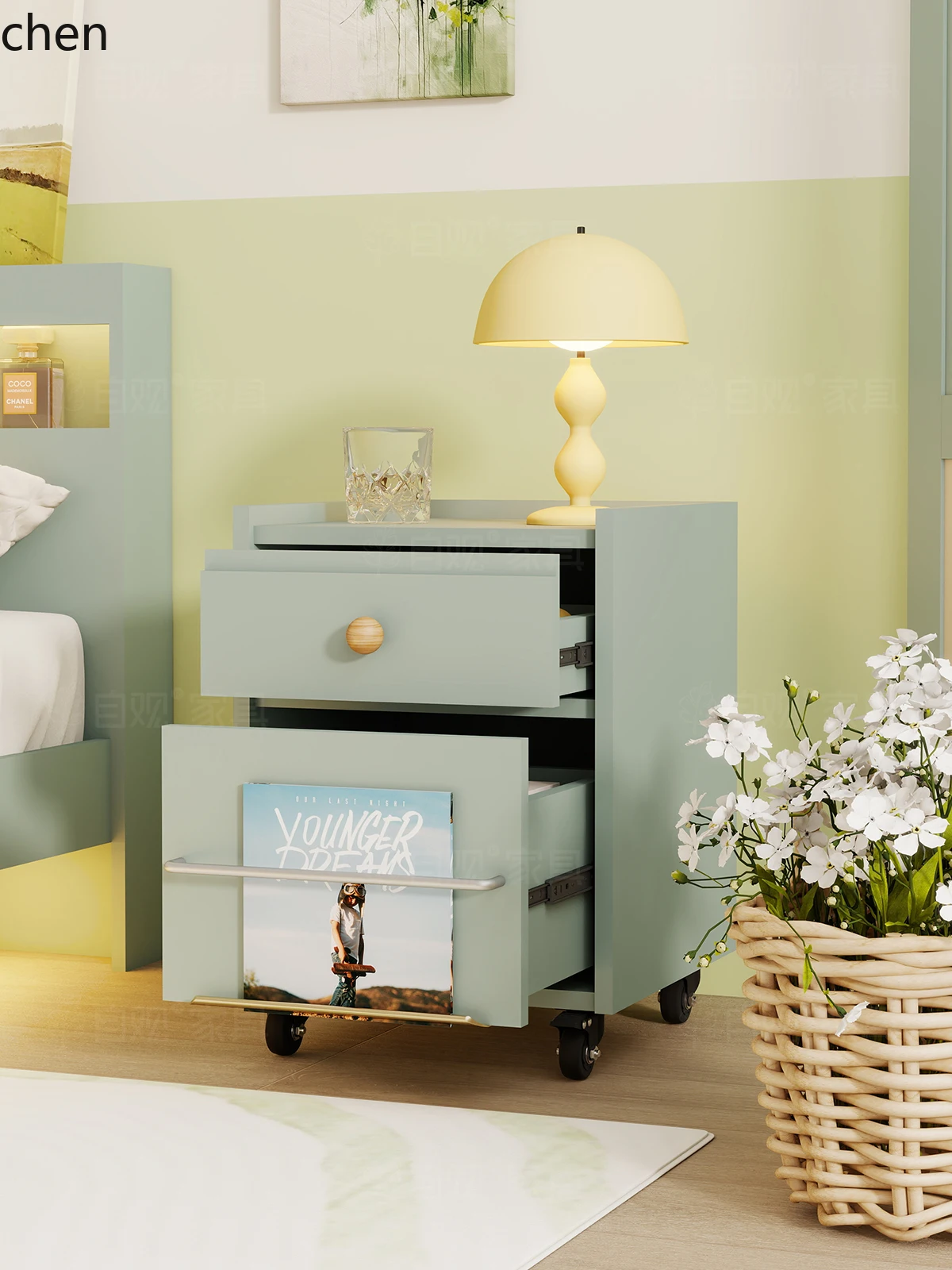 ZML خزانة جانبية غرفة المعيشة وطاولة الوجبات الخفيفة غرفة نوم خزانة بجانب السرير تخزين المنزل طاولة جانبية بسيطة خزانة ذات درجين