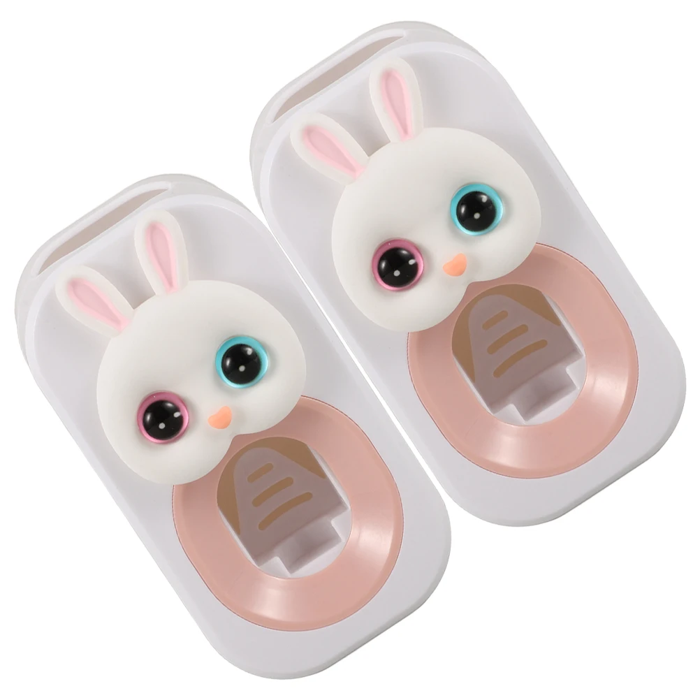 

2pcs Toothpaste Dispenser Automatic Squeezer Kids Pink Bunny Cartoon Wall Mounted Space Saving Plastic Bathroom Gadgets Smart