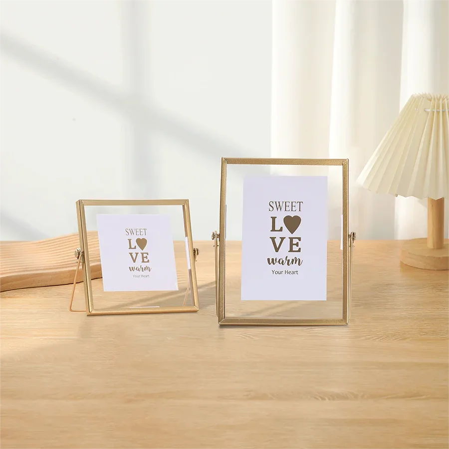 1pc Golden Metal Photo Frame, Acrylic Transparent Stand Photo Frame, Black Photo Desktop Pendulum Decorative Frame