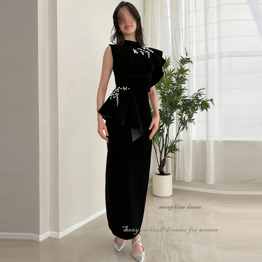 

Velvet Customized Evening Dresses Sleeveless with Crystal-embellished فساتين سهرة Empire Waist Bodice Formal Dress