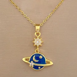 (Titanium Steel) Luxurious and Elegant Galaxy Necklace for Women - Chic Blue Starry Sky Collarbone Chain