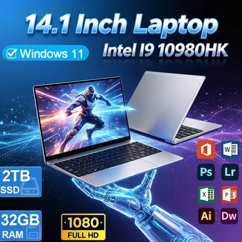 Hot Sale 14.1 Inch Notebook PC Intel Core I9 10980HK 32GB RAM 2TB SSD Win 11 Portable Laptop For Household Daily Work Study