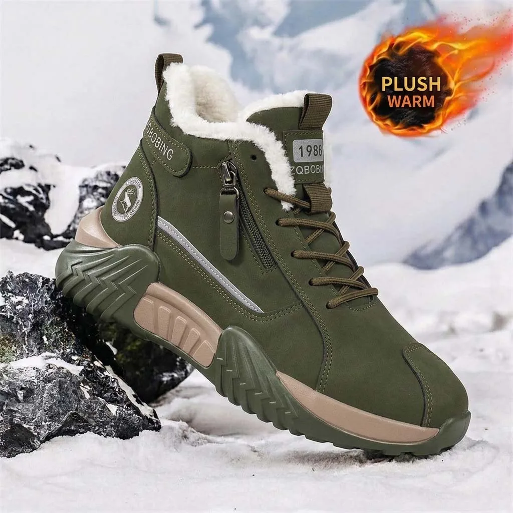 2026 New Winter Fleece-Lined Men's Shoes, Warm and Stylish Mid-Top Men's Boots, Comfortable Thickened Cotton Shoes, Trendy Outdoor Snow Boots