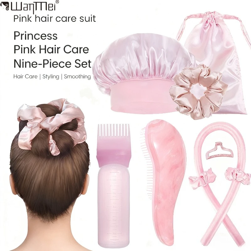 Heatless Hair Curler Set for Overnight Curls Bonnet with Massage Comb Fluffy Hair Styling for Lazy Girls DIY No Heat Curling Kit