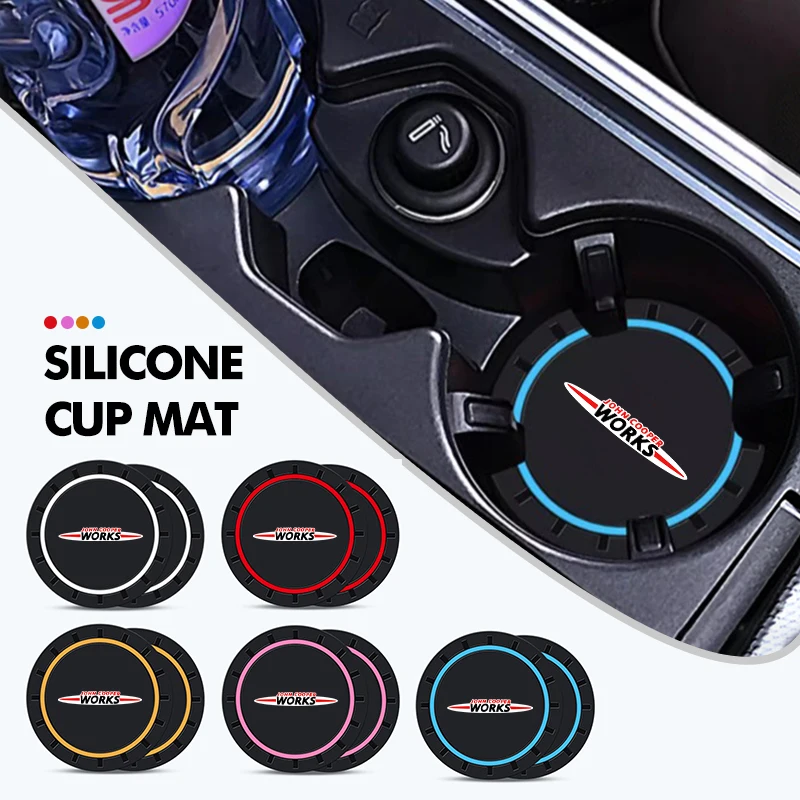 2Pcs Car Silicone Coaster Anti-Slip Water Cup Drink Mat For MINI R60 F56 R56 F54 F57 R70 JCW John Cooper Works