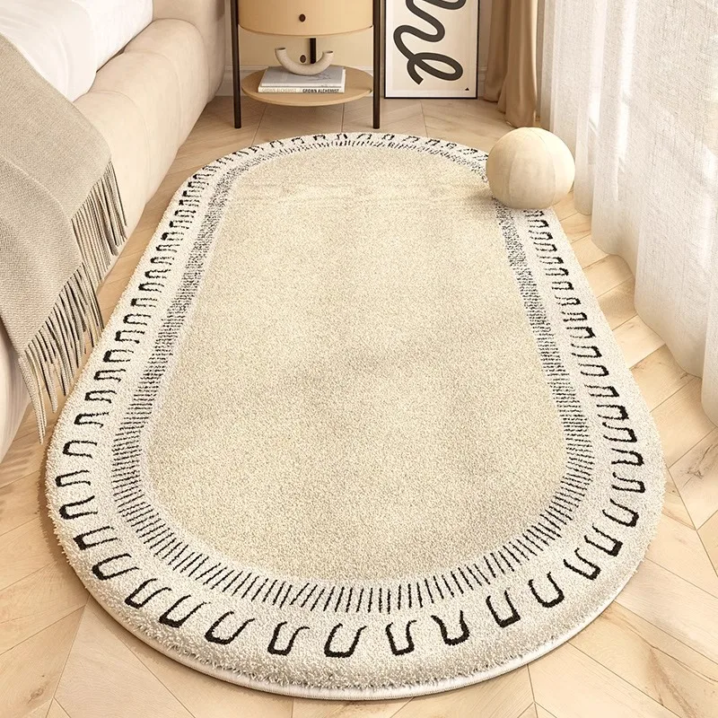 

Fluffy Soft Oval Carpet Bedroom Bedside Retro High End Carpets 2024 New Living Room Sofa Coffee Table Thickened Cream Style Rug