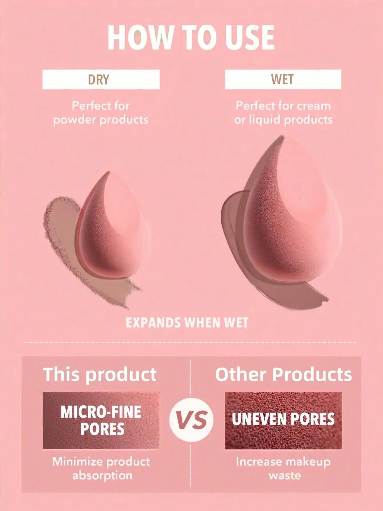 Set di spugne di bellezza senza lattice da 5 pezzi: doppio uso bagnato e asciutto, perfetto per il trucco della base impeccabile, ottimo rapporto qualità-prezzo