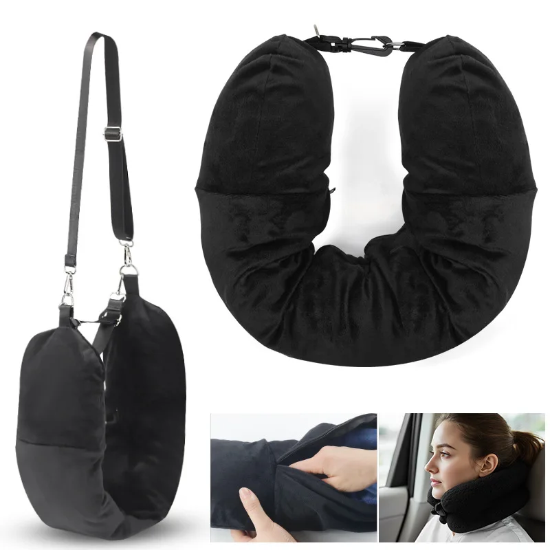 New Travel Pillow Fillable Clothes Luggage Pillowcase Soft Plush Filled Multifunctional U-Shaped Pillow