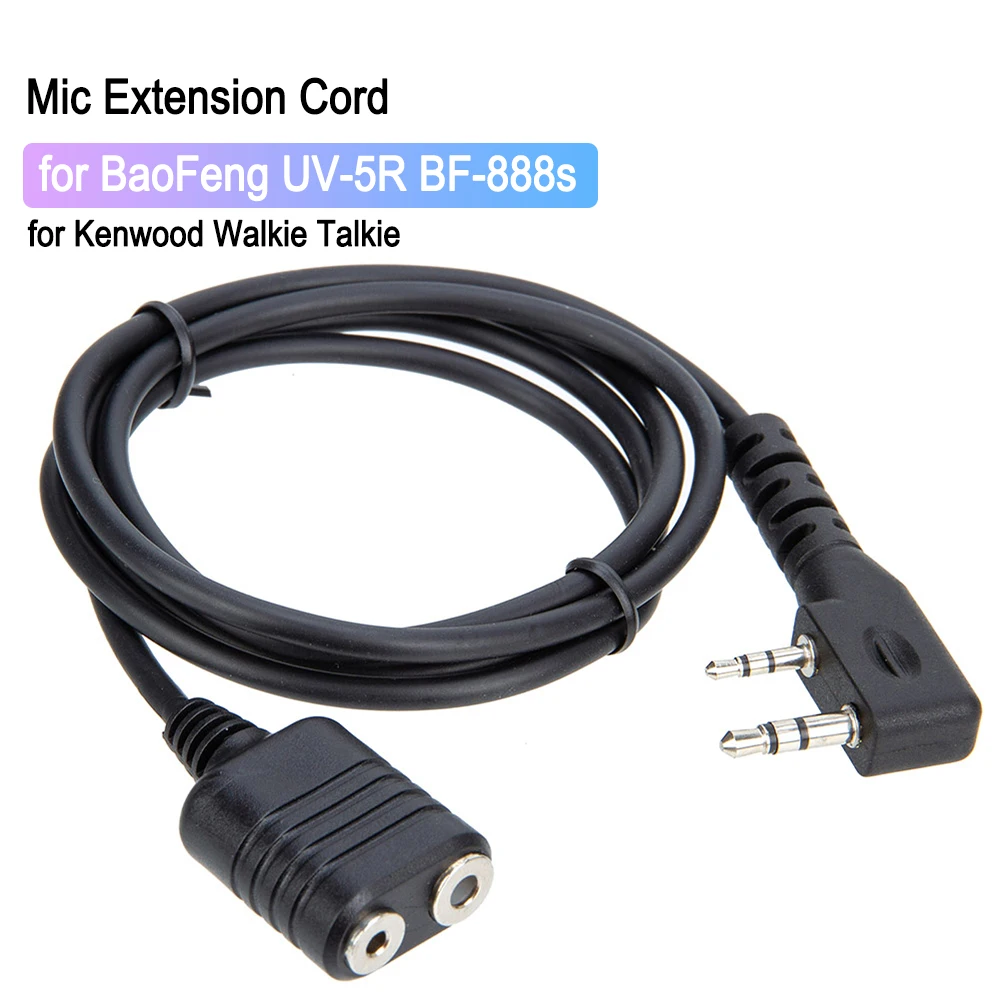 1m Microphone Extension Cable for Kenwood Baofeng UV-5R 888S 2-Pin K Type Mic Earpiece Extension Cord for Kenwood Walkie Talkie