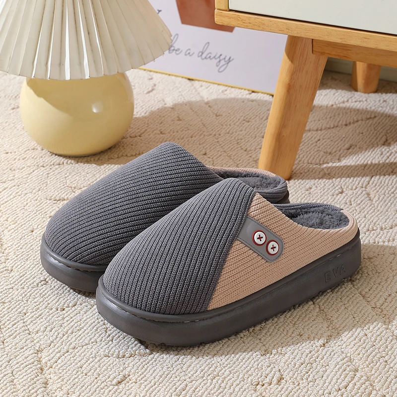 New Fashion Concise Winter Warm Couple Fluffy Slippers Soft Flat Non-slip Slides For Men Women Indoor Mule Home Cotton Shoes