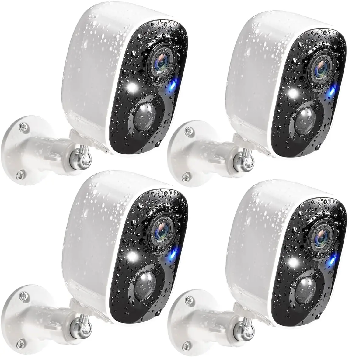 Wireless Outdoor Security Cameras 4 Pack, 2K Battery Powered with Color Night Vision, Motion Detection, IP65 Waterproof
