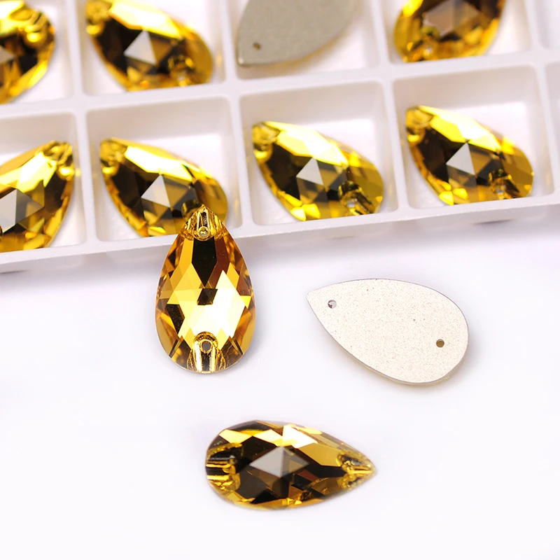 YANRUO 3230 All Sizes Lt.Topaz Teardrop Luxury Strass Flatback Sew On Crystal Stones For Garment Decoration