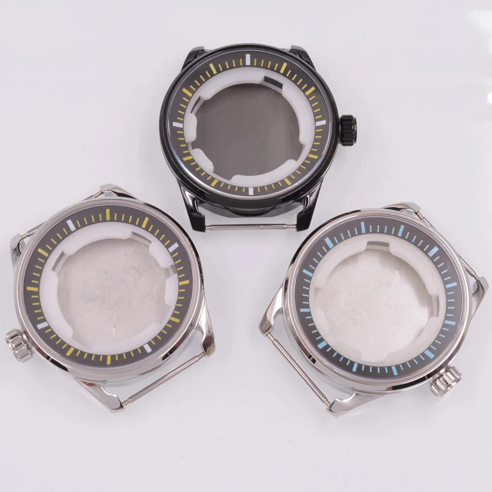 

44mm Sapphire Glass PVD Black/Silver Watch Case Fit ETA2836 Miyota 8215 8205 ST1612 DG2813 Movement