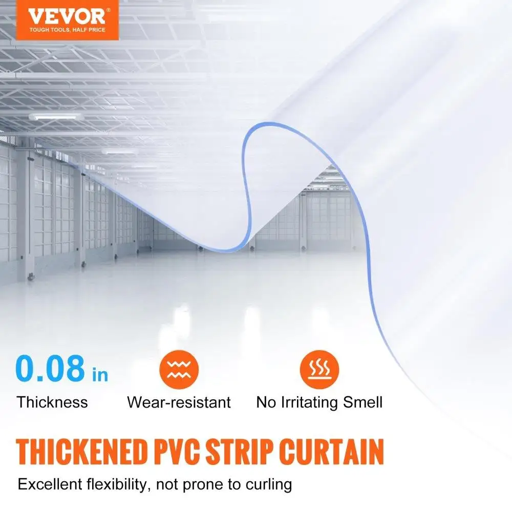 Clear PVC Strip Curtain Roll, 164 x 8 x 0.08 for Supermarkets, Garages, Warehouses, Pet Areas - Durable Doorway