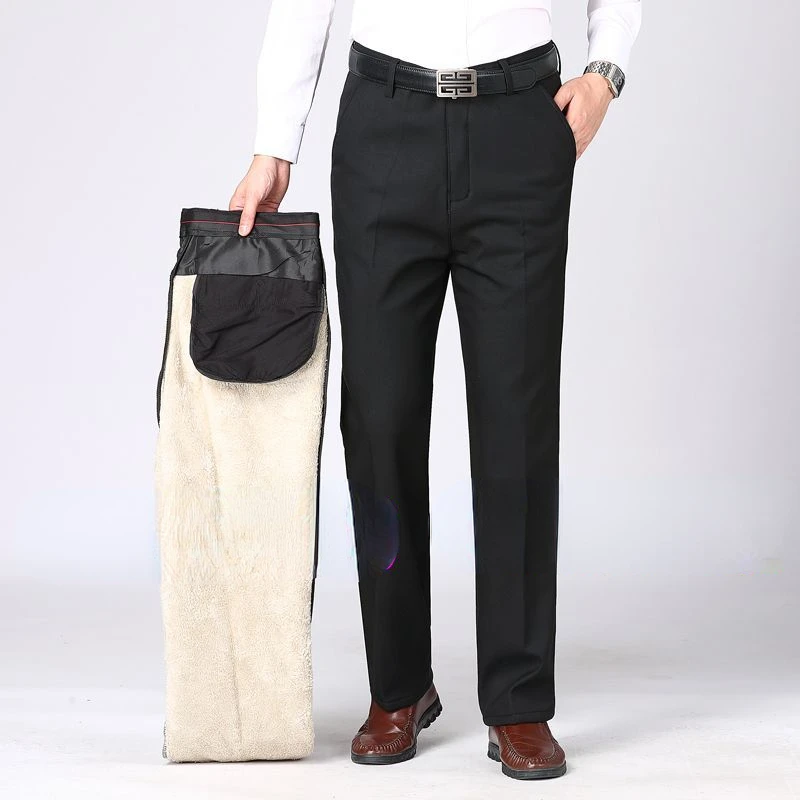 

2023 Men's Winter Fashion Thicken Warm Casual Pants Male Business Casual Velvet Trousers Men Solid Loose Cashmere Pants L102