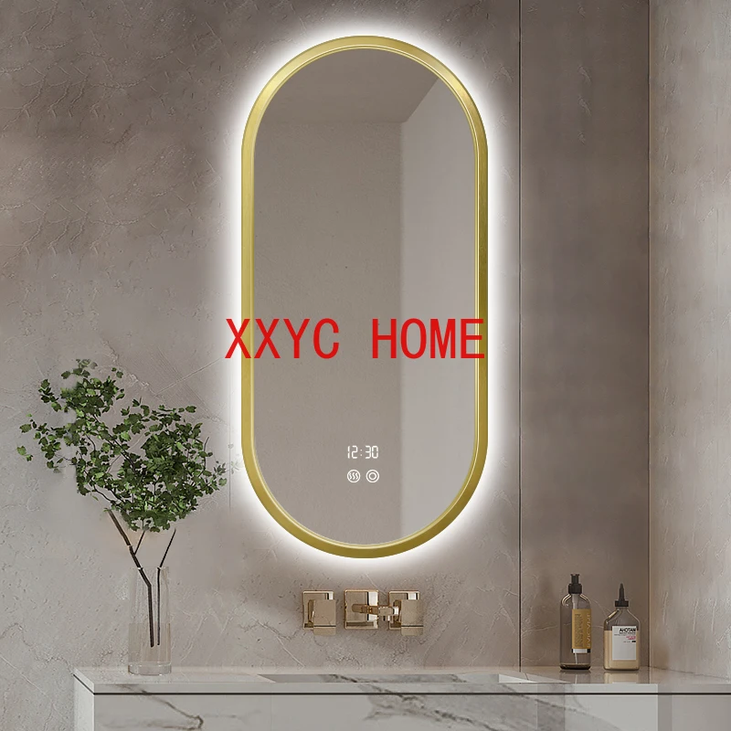 

Gold Frame Oval Mirror Nordic Modern Design Bathroom Mirror Light Illuminated Espelho Maquilhagem Com Led Bathroom Accessories