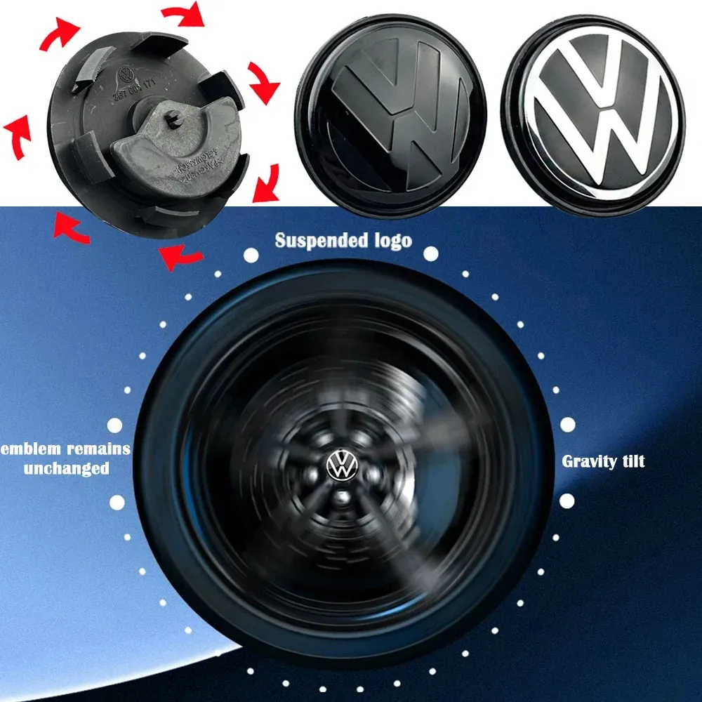 For Volkswagen VW Golf 5 6 7 Passat B6 B7 B8 Tiguan Polo Jetta GTI 3B7601171 4pcs 56mm 65mm Floating Wheel Center Caps Hub Cover view 2