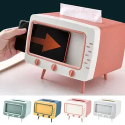 New TV Tissue Box Organizer With Mobile Phone Holder Desktop Paper Holder Dispenser Creative Tissue Canister Storage Napkin Case