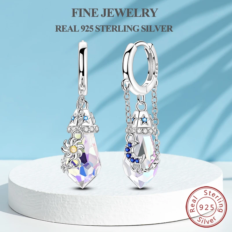 

Серьги из настоящего стерлингового серебра S925, серьги с энергетическим кристаллом для женщин и девочек, серьги для дня рождения, высокое качество, изящные ювелирные изделия для девочек