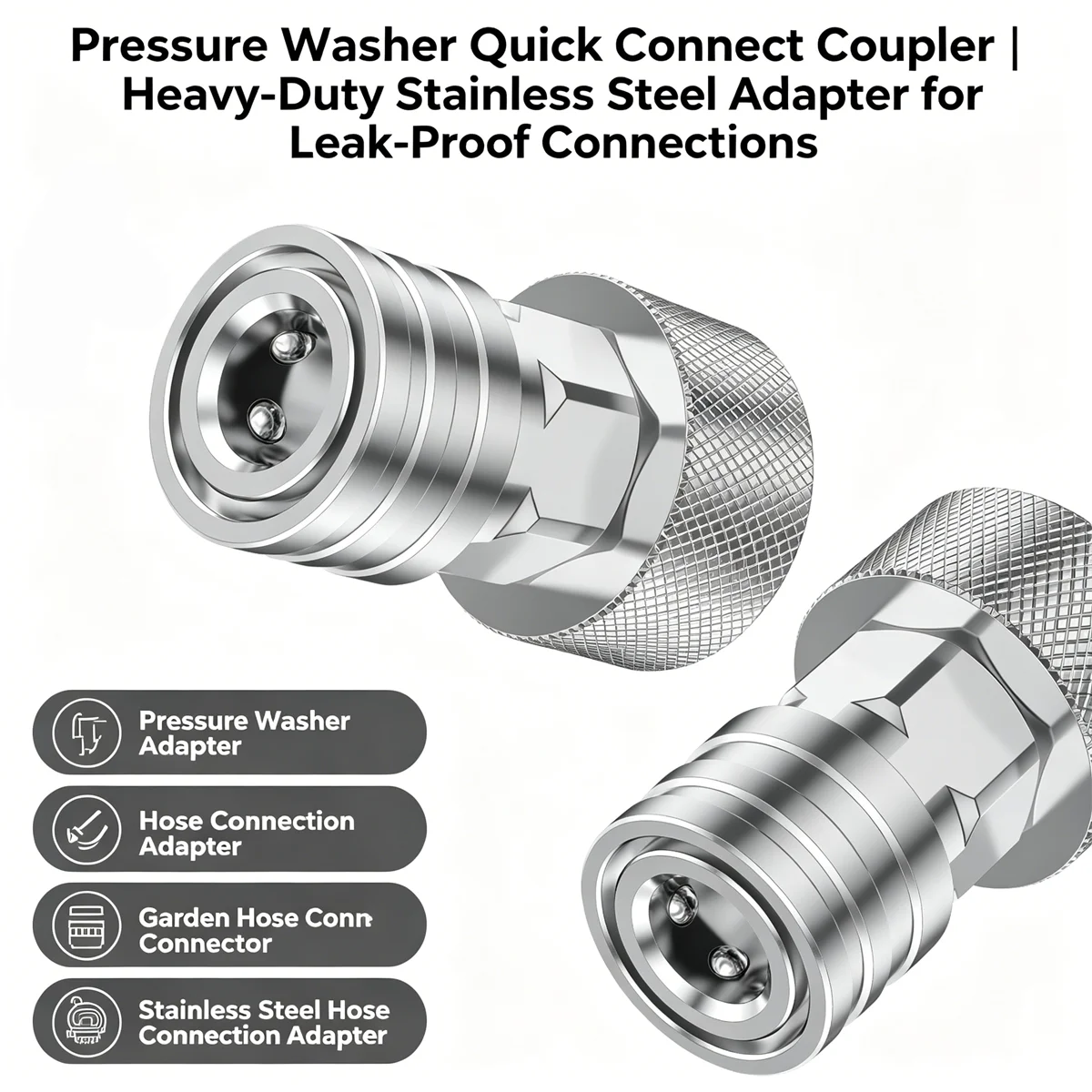 3/4 Inch GHT to 1/4 Inch Quick Connect Pressure Washer Adapter Stainless Steel Garden Hose Fitting Heavy Duty Leakproof Joint