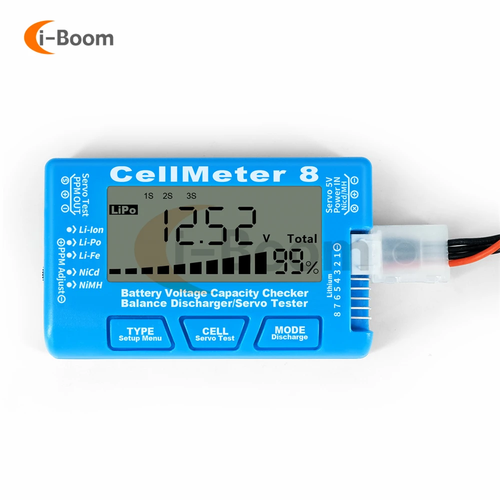 RC CellMeter 7 8 1-8S LCD Digital Battery Capacity Tester voltage meter for LiPo li-lon NiMH Ni-Cd Li-Fe lithium iron battery