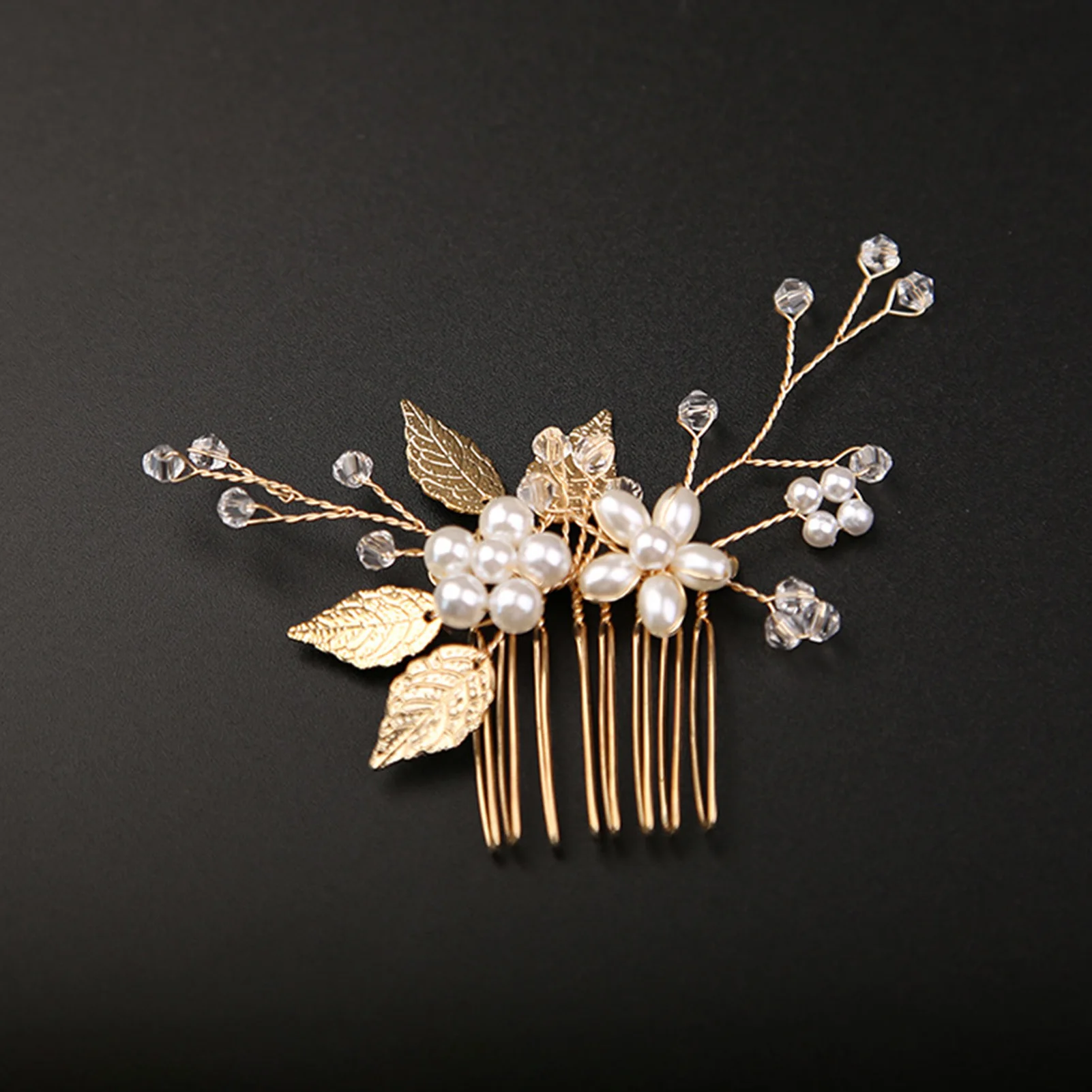 Leaf Hair Comb with Rhinestone Pearl Chinese Style Hair Styling Tool Accessories for Woman Hair Decorative Ornaments