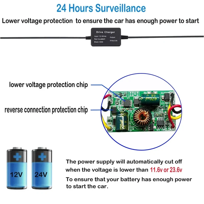 For 70Mai Hardwire Kit UP03 Only Type-C Port For 70Mai A810 X200 Omni M500 24H Parking Monitor Power Line-N25R