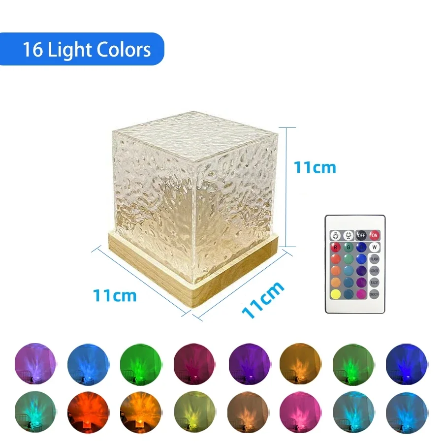 Dynamic Rotating Water Ripple Projector Night Light 3/16 Colors Flame Crystal Lamp for Living Room Study Bedroom Rotating Light