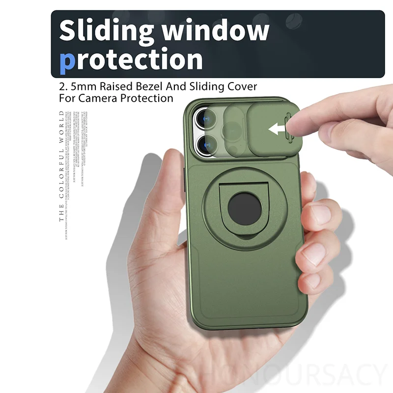 Luksusowe etui na telefon z magnetycznym mocowaniem do iPhone'a 15 14 13 12 11 Pro Max 16 Plus 17 Air z ochroną aparatu i wysuwanym uchwytem.