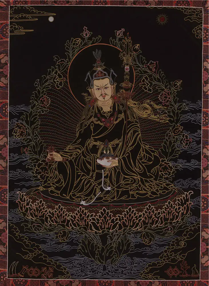 

Padmasambhava - Guru Ринпоче тханка, Gandhanra тибетское искусство, печать Жикле и ручная оправа, 47 × 32 дюйма