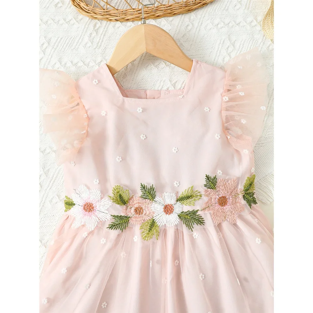 4-7Years Kids Girl Summer Daily Dress Korean Style Ruffled Sleeve Princess Lovely Dresses Children's Birthday Party Dress