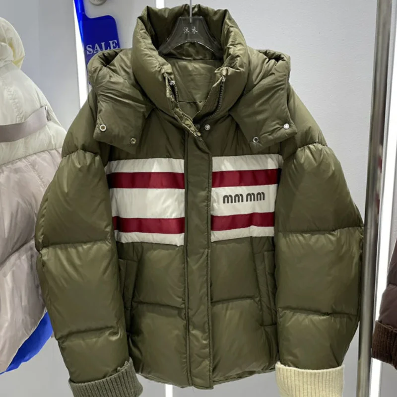 2023 New Casual Hooded Bread Puffer Jacket Loose White Duck Down Cropped Winter Down Jacket Designer style